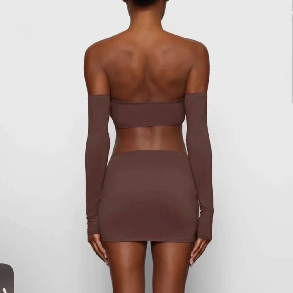 Skims Signature Swim Pull-on Ruched Mini Skirt cocoa resort wear